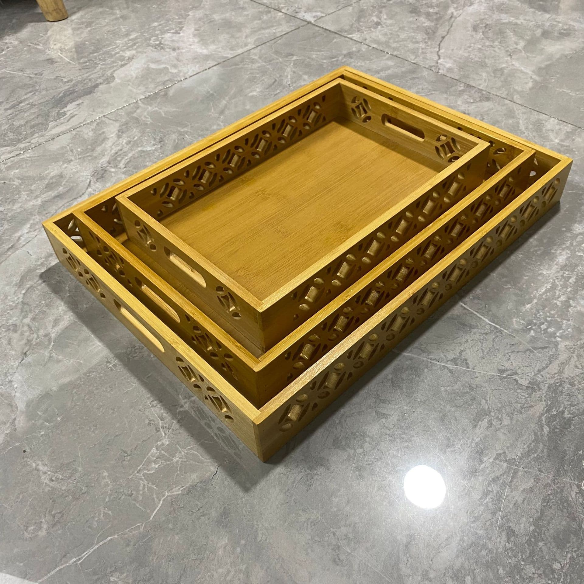 Bamboo carved tray lace fruit tray hotel home serving tray rectangular portable tray storage tray