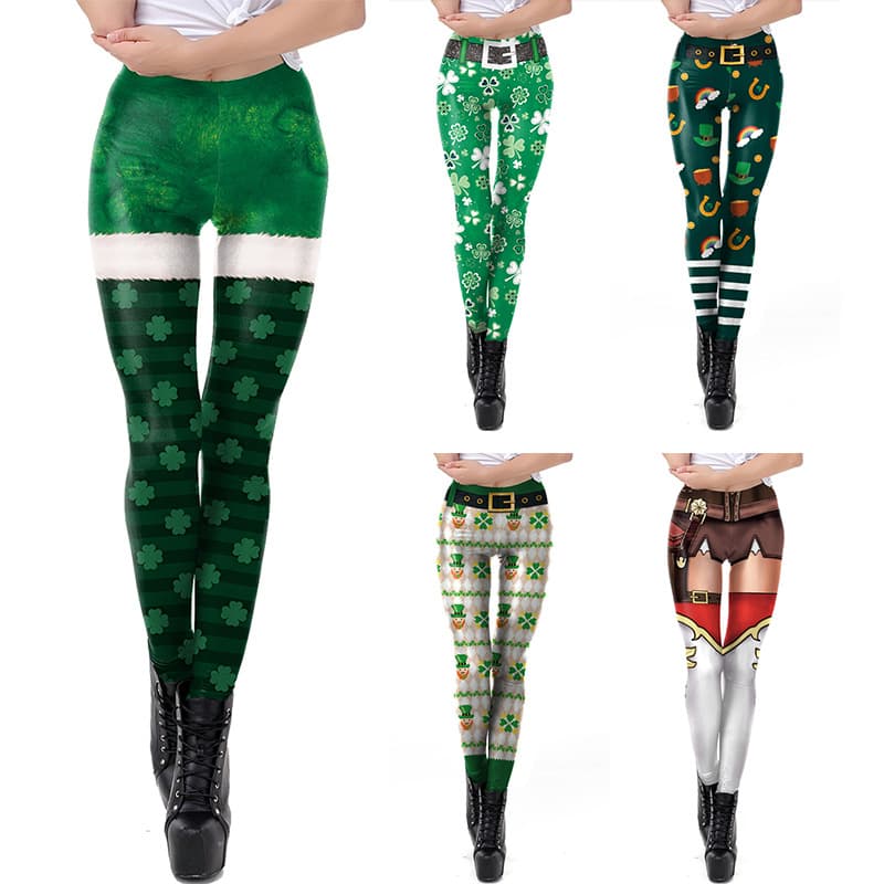 New Fashion Women's Four-Leaf Clover Digital Print Leggings Stretchy Sports Slim Fit Gym Pants