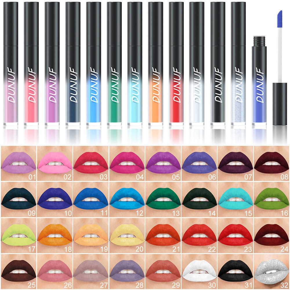 DUNUF 32-color lipstick matte color lip glaze color stage makeup black mouth purple wholesale makeup cross-border foreign trade