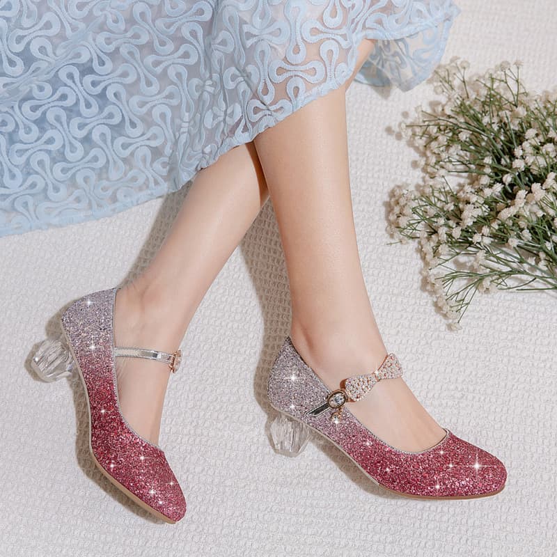 New Girls' Single Shoes Children's High Heel Princess Shoes Performance Shoes Catwalk Leather Shoes Matching Dress Shoes Crystal Shoes Kids' Shoes