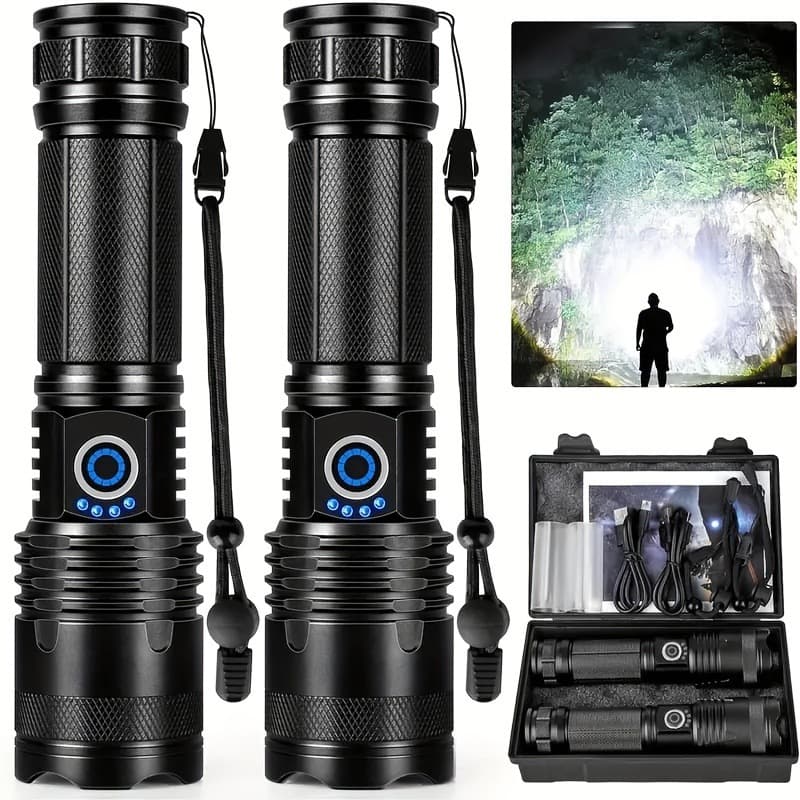 2026 New Cross-Border Drop Shipping: 2-Piece Ultra-Bright Rechargeable LED Flashlights with High Lumens