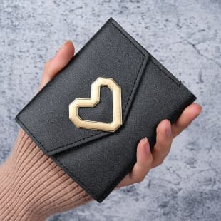 2026 Fashion Short Wallet for Women Korean Heart-Shaped Small Purse Simple Square Tri-Fold Wallet Lady Coin Purse