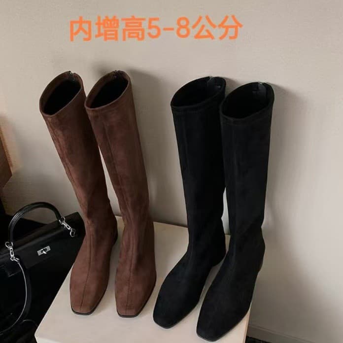 Height Increase Within Size 33-40 5cm Suede Boots for Women in Autumn and Winter, Slimming Look and High Elastic Boots, Retro Style Knight Boots