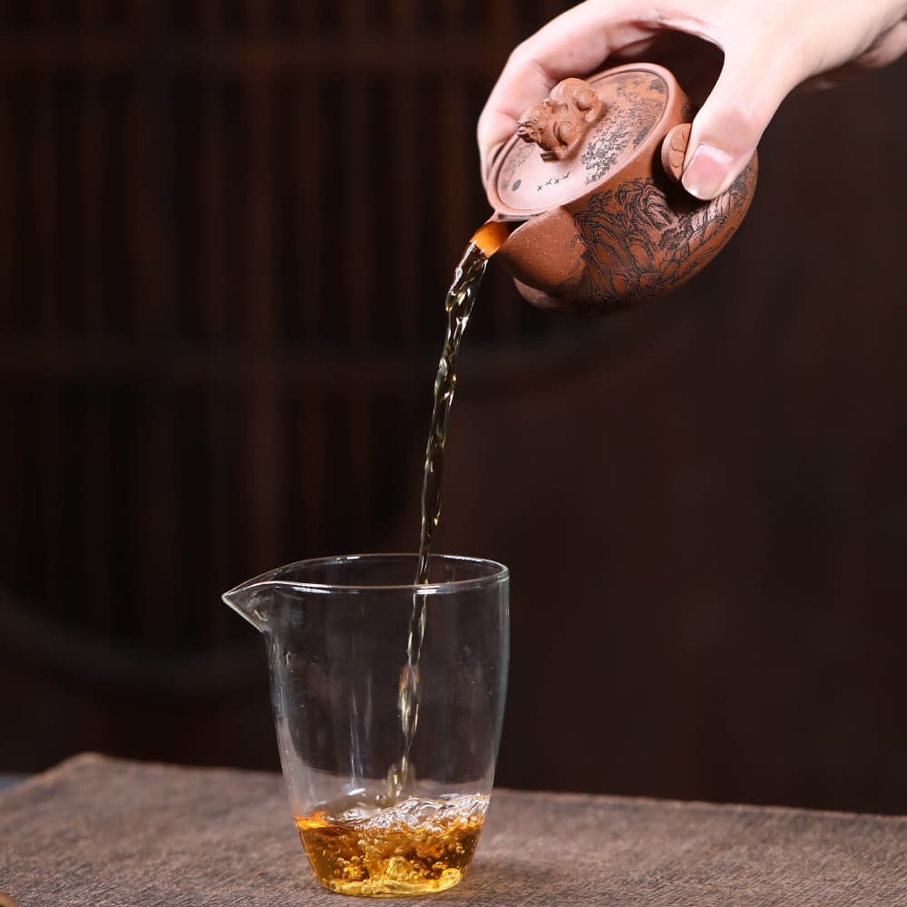 Yixing Zisha Hand-Held Pot Auspicious Beast Qilin Non-Burning Tea Brewing Vessel Single Pot Vintage Ruyi Pot Engraved Kung Fu Tea Set
