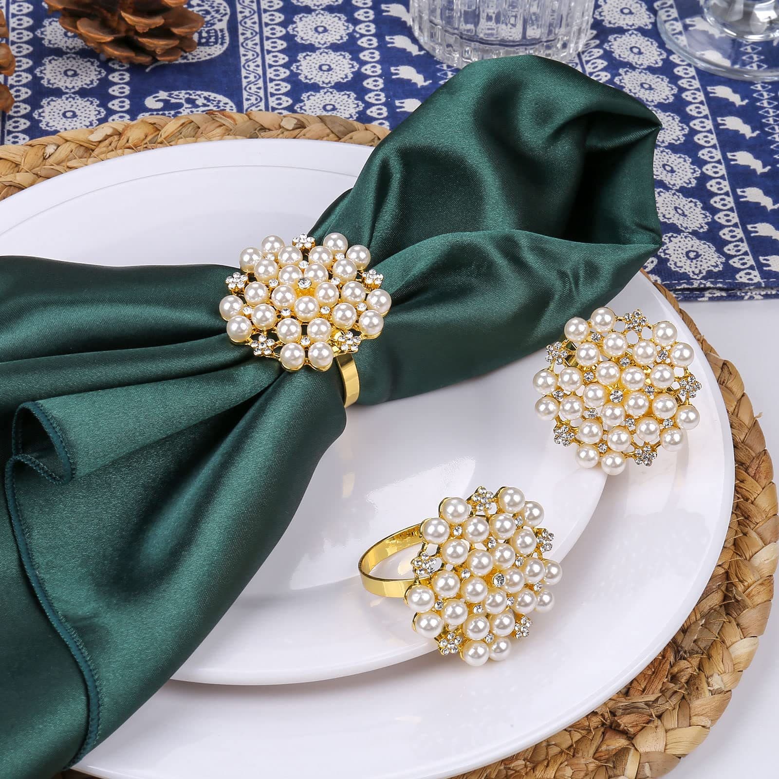 Wholesale Pearl Rhinestone Flower Napkin Ring Metal Napkin Clip for Wedding Hotel Western Restaurant Banquet Table Setting Cloth Ring