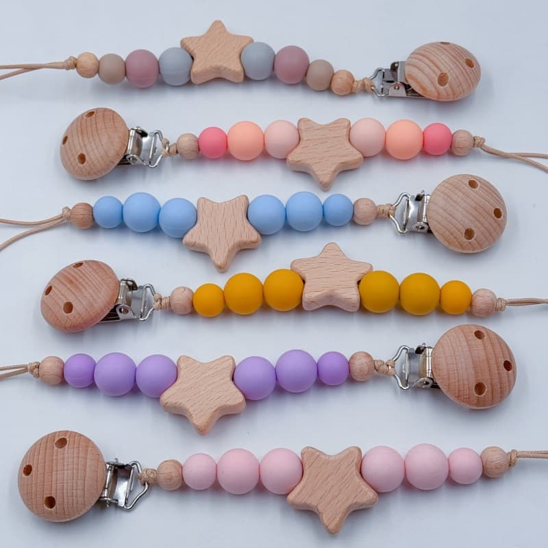 Baby products cartoon star beech pacifier clip chewing gum baby teething pacifier chain pacifier chain anti-falling