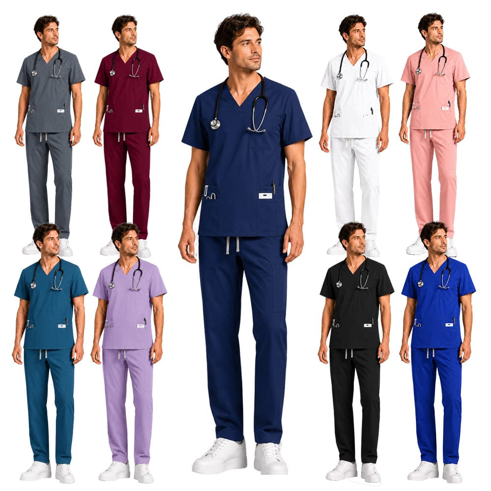 Cross-border Amazon doctor and nurse work uniform surgical gown multi-pocket quick-drying polyester medical uniform suit ready in stock