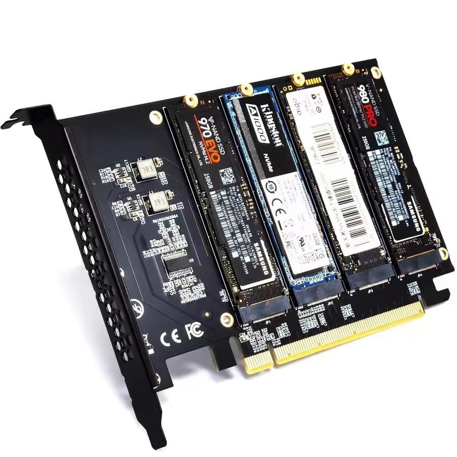 PCIE to NVME 4 Drive M.2 M Key SSD to PCIEx16 Adapter Card Signal Splitting Array Card
