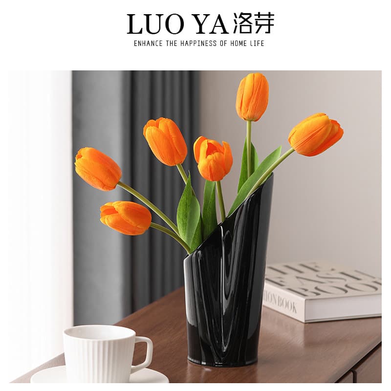 New Chinese Style Simple Light Luxury Ceramic Vase for Living Room Dining Table Hydroponic Flower Arrangement Decoration Dry Flower Vase Black and White Style