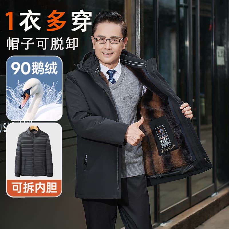 1106B Style Goose Down Jacket with Removable Inner Layer [Price Controlled at 389], Dad's Outerwear Parka