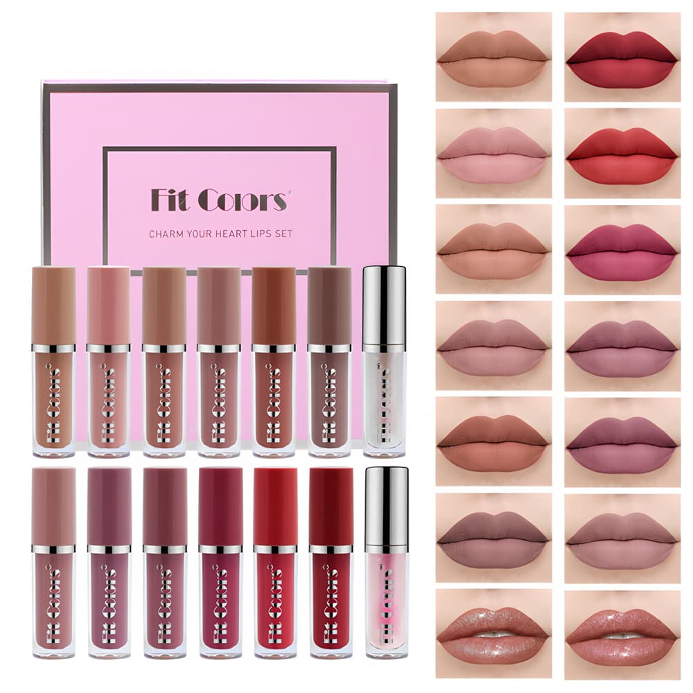 Fit Colors 14-color lip gloss gift box set matte pearlescent non-stick cup lip gloss lip oil liquid lipstick cross-border