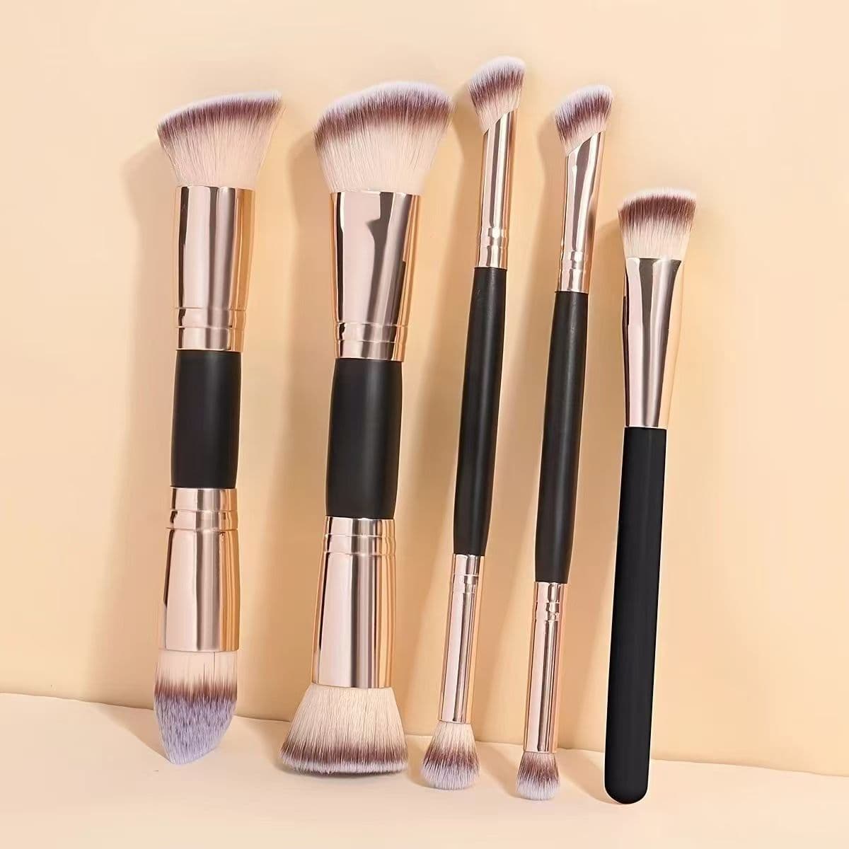New Cross-Border 5-Piece Dual-Ended Makeup Brush Set Foundation Blush Brush Three-Color Soft Bristle Makeup Brush Set