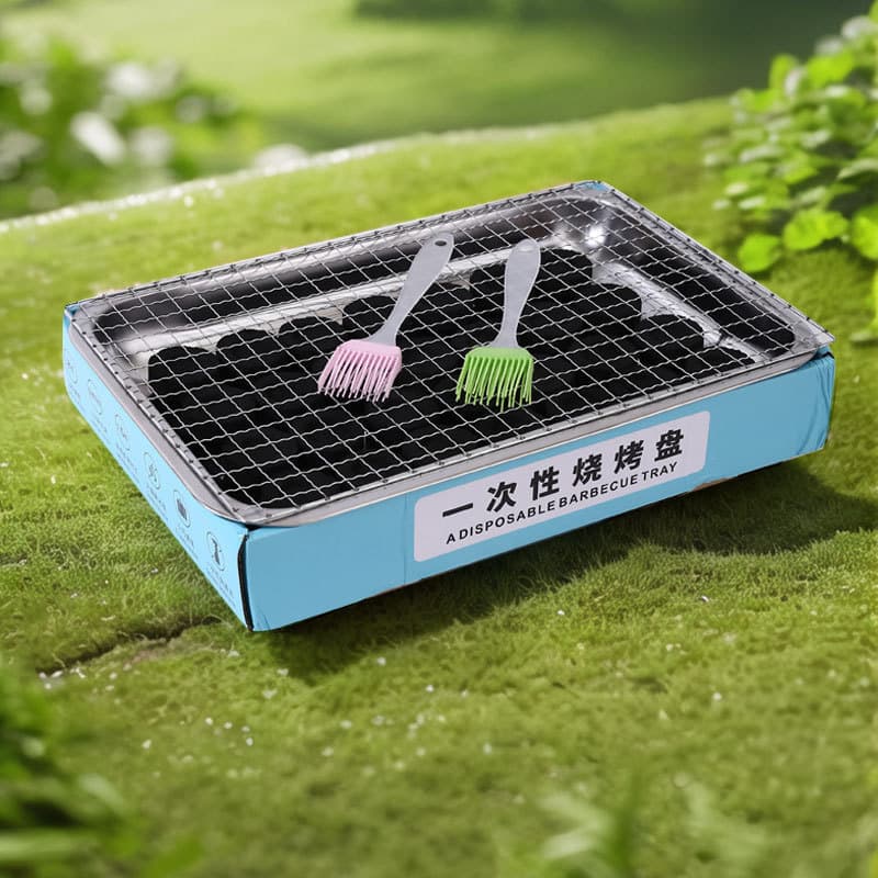 Stainless Steel Camping Grill Disposable BBQ Tray Portable Compact Charcoal Grill Outdoor Skewer Plate