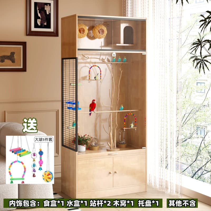 Parrot Bird Cage Bird Villa Solid Wood Large Bird Nest Large Space Glass Transparent Breeding Cage Wholesale Solid Wood Environmentally Friendly
