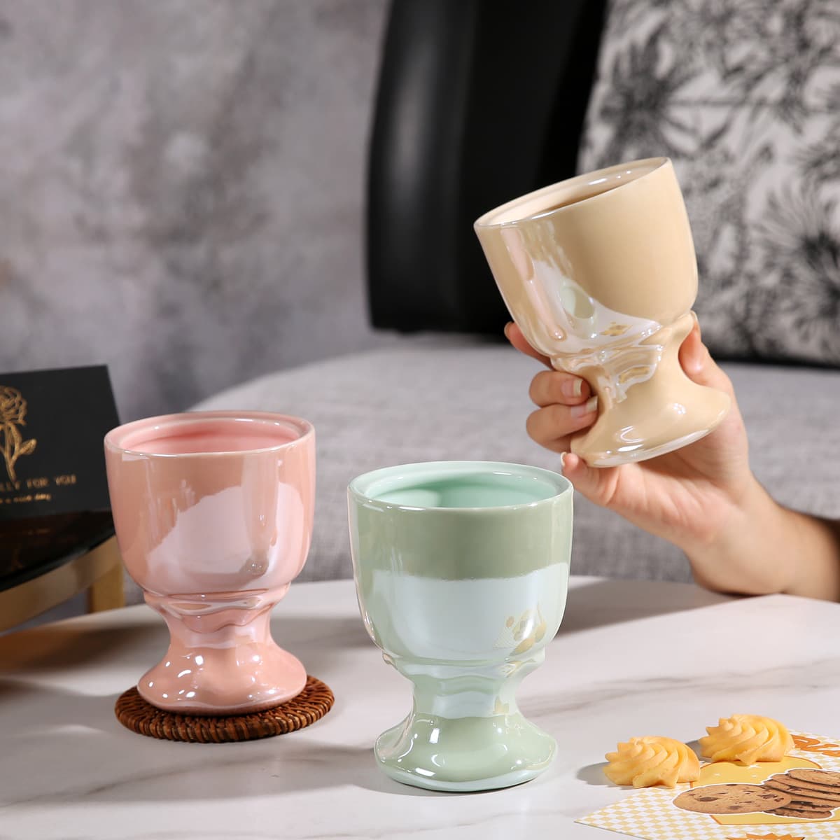 Ins style ceramic goblet ice cream cup high-looking dessert pudding cup ice cream cup home candle cup candle holder