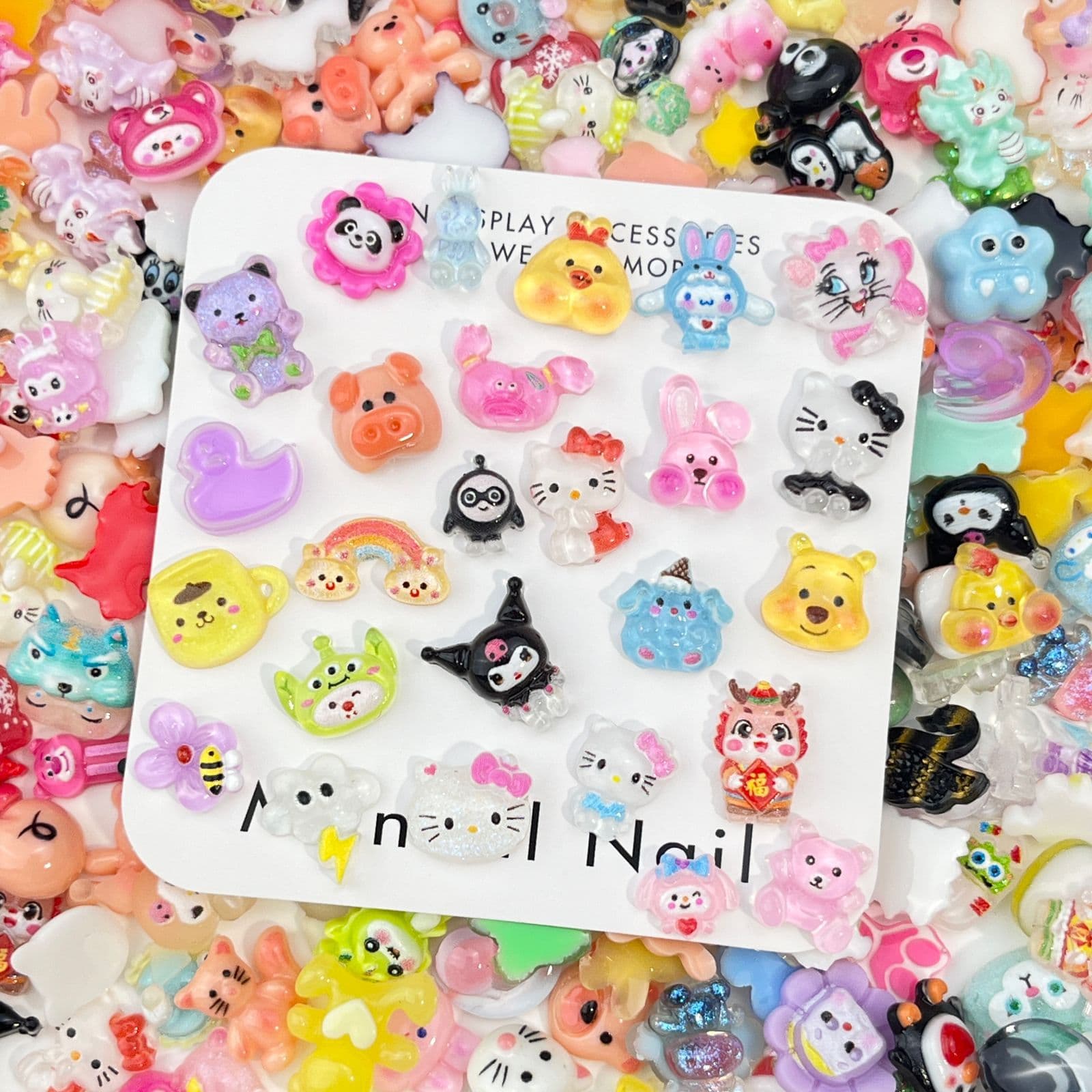 Mixed cartoon nail art accessories wholesale cute three-dimensional cat, bear and rabbit resin diy nail art material package