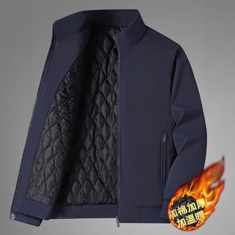 2025 Winter Fleece Lined Jacket New for Men Middle-aged Elderly Dad's Style with Fur Collar Thick Warm Coat
