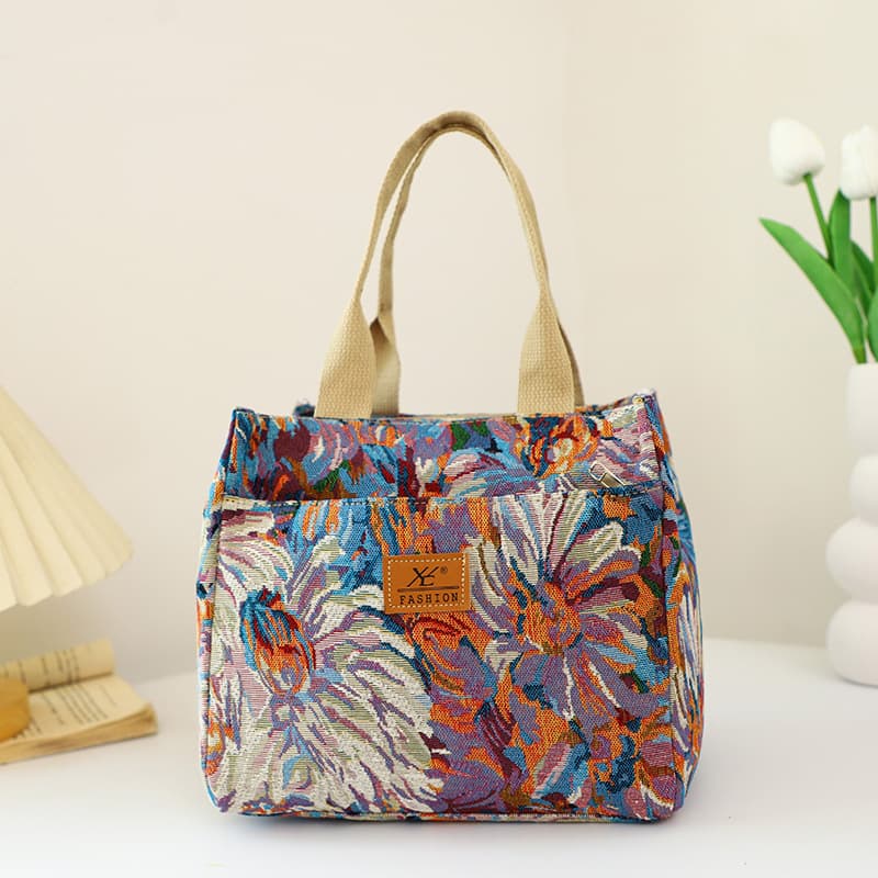 2026 New Oil Painting Style Tote Bag for Women, Large Capacity Lunch Bag, Fashion Printed Canvas Bag, Cross-border Commuter Bag