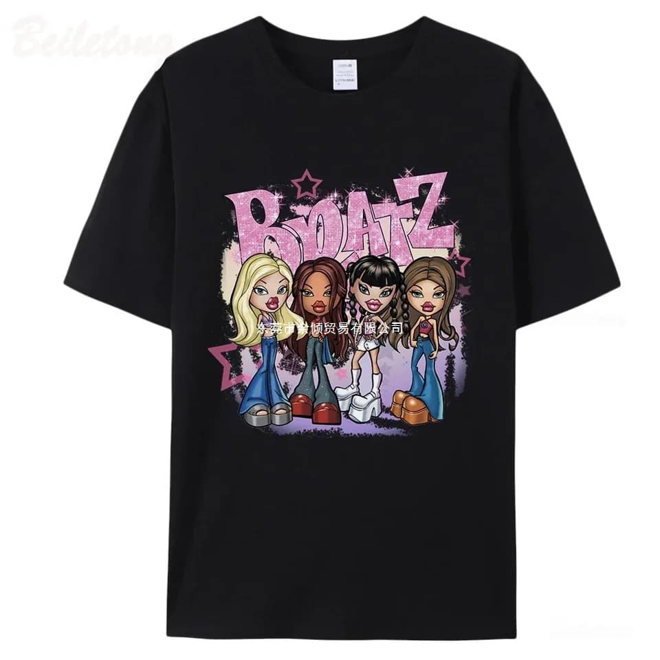 Bratz Y2K Women's T-Shirt 2000 Cartoon Print Harajuku Pink Top 2024 Summer Girls Fashion Short Sleeve Beauty