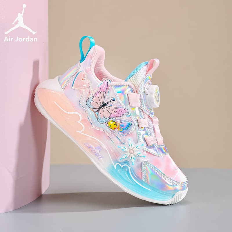 Jordan Kids Shoes, Button-Up Sneakers for Children, New Spring and Autumn Mesh Styles, Comfortable Cushioning Girls Dad-Style Non-Slip Running Shoes