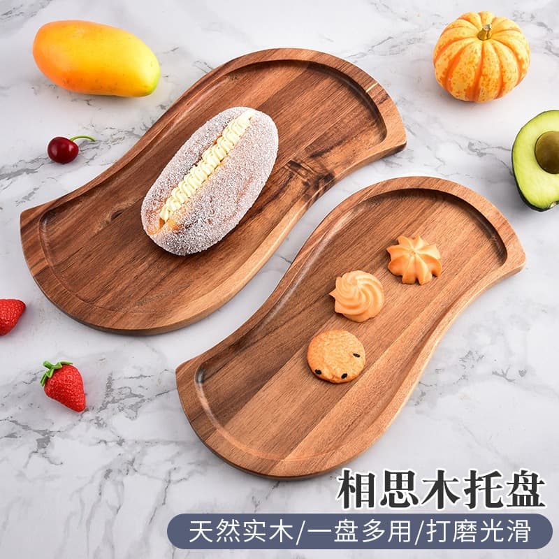 Rectangular Acacia Wood Tray Solid Wood Tray Round Tray Japanese Tea Tray BBQ Snack Cake Wooden Plate