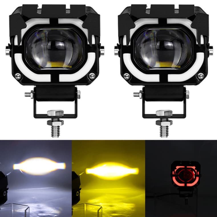 LED Motorcycle Spotlight Large Single Eye with Lens Cover and Halo Ring Red Halo Ring Modification Light Integrated High/Low Beam Mini Cannon