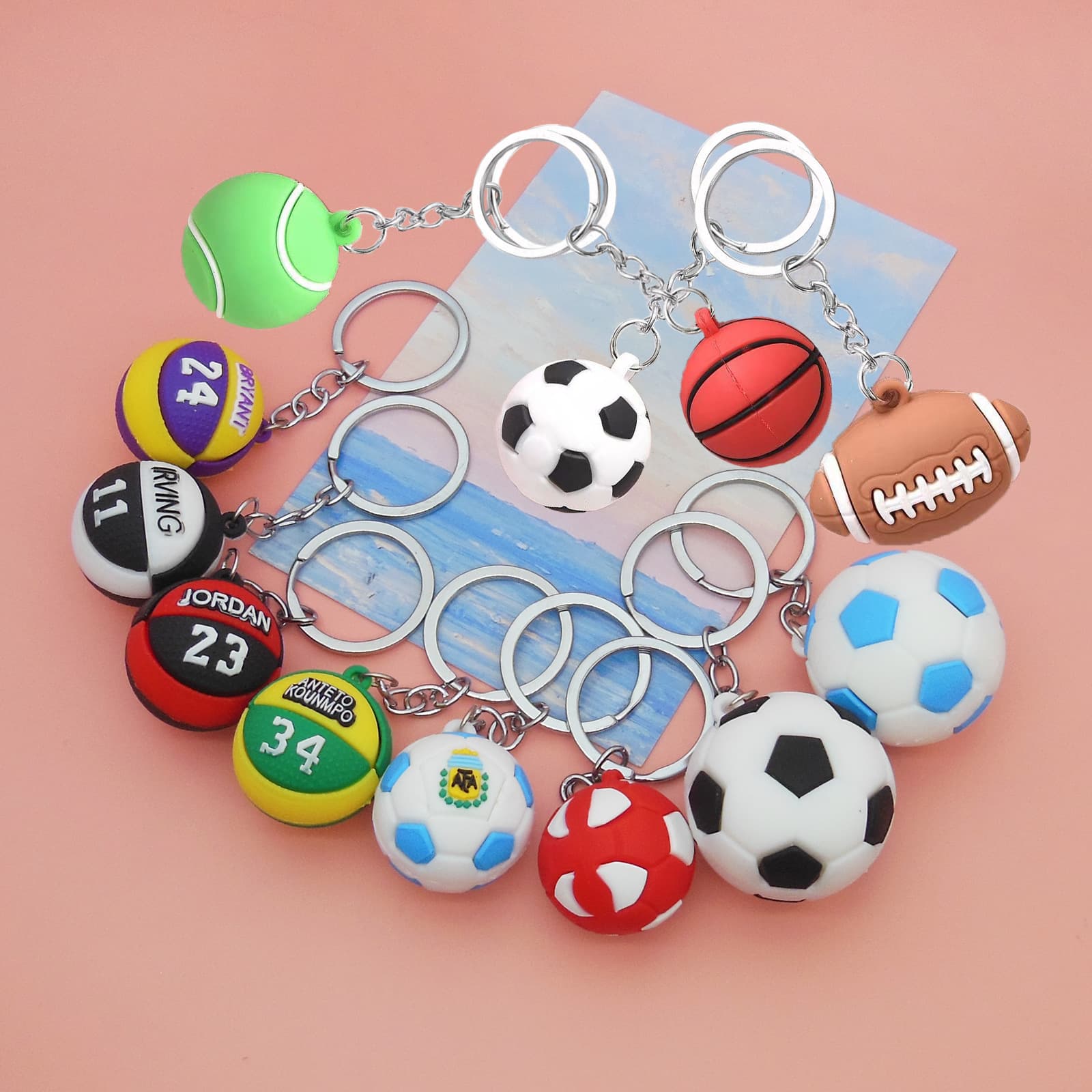 Cross-border creative football basketball keychain tennis rugby bag pendant key chain event small gift