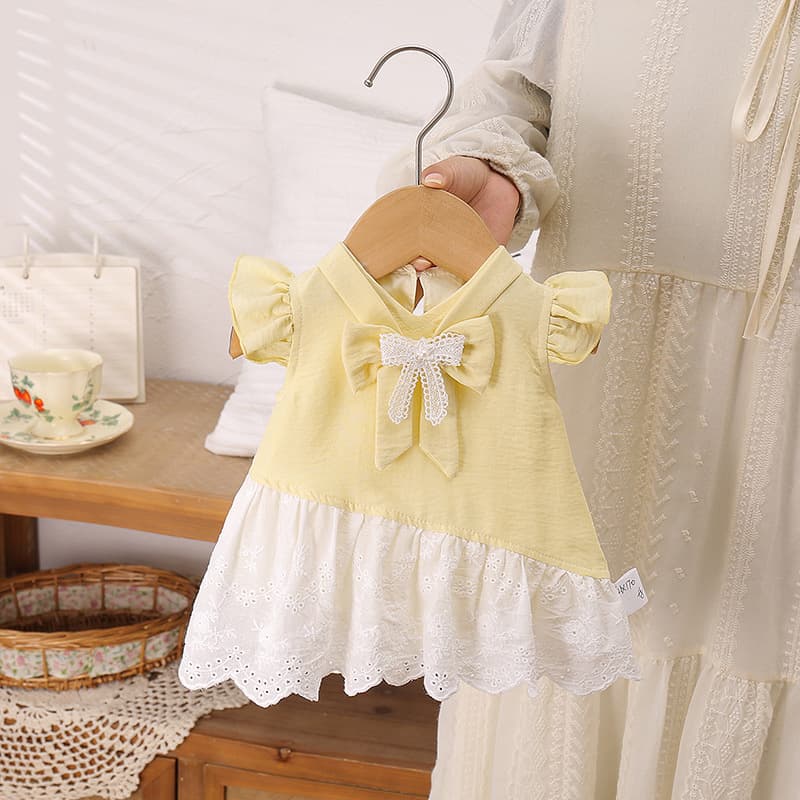 Summer Sandwich Cream Yellow Bow Baby Dress Ha Yi New Skirt Girl Baby Dress Summer