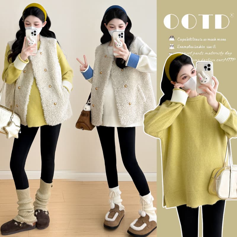 Maternity Wear Winter Set Fashion New Mid-Long Sweater Vest Coat Autumn Winter Petite Youthful Casual