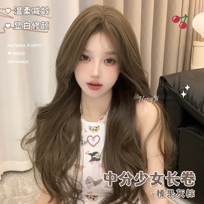 Zhanyan wig for women with long hair, natural full headband, artificial hair, hazelnut gray brown, large wavy hair set