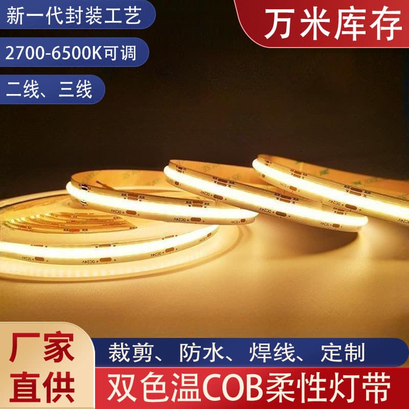 Home decoration chandelier decorative COB light strip 12V24V dual three color temperature changeable soft light strip LED dimming color soft light strip
