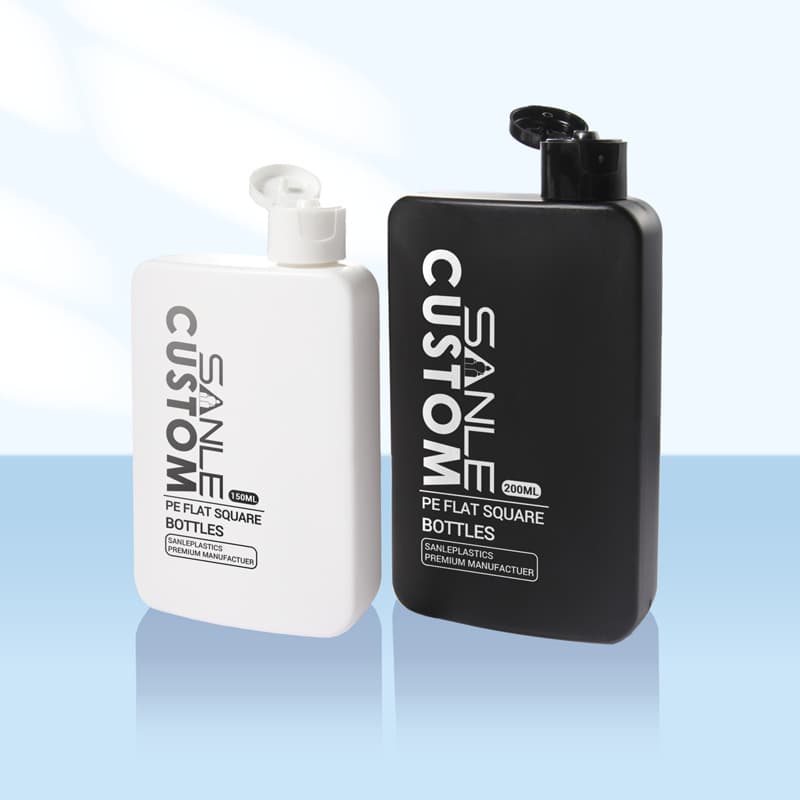 Sanle Factory Custom PE Plastic Bottle Offset Square Flat Bottle 150ml 200ml Cross-Border Body Sunscreen Oil Packaging Bottle