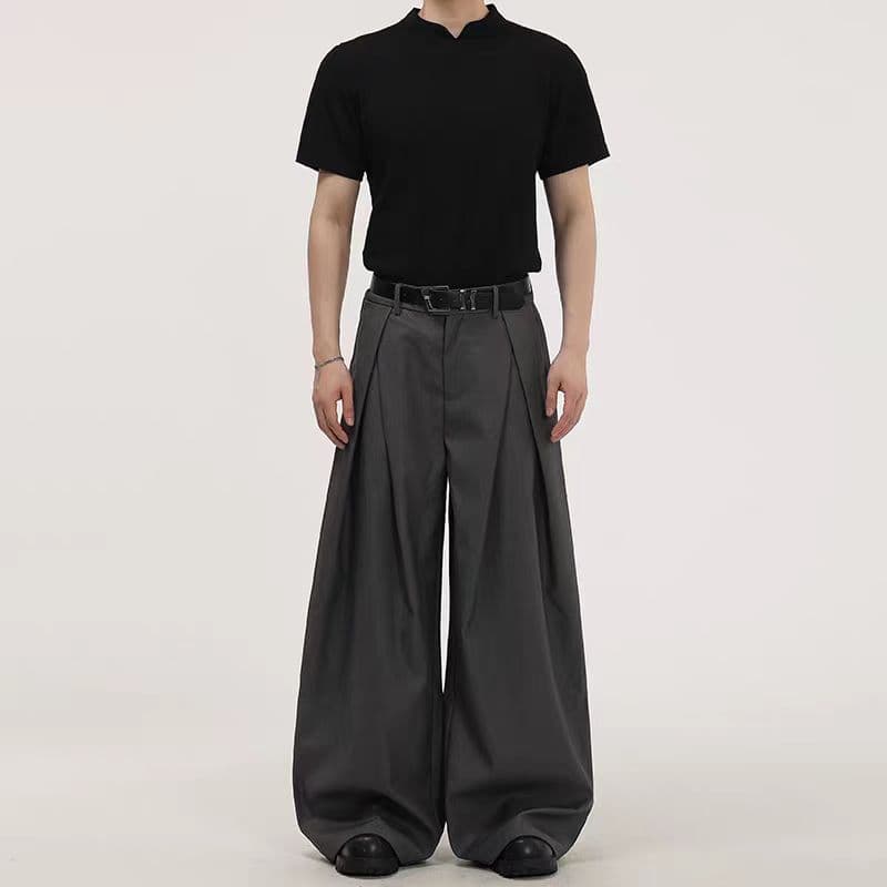 Spring/Autumn New Heavyweight American Retro Black Pleated Wide-Leg Casual Pants for Men and Women Designer Suit Trousers