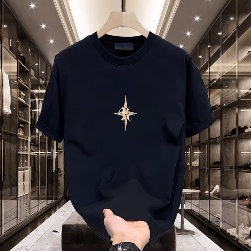 Loose Short Sleeve Men's T-shirt Summer Print round Neck Teenager Fashion Half Sleeve Simple Body Shirt Cotton Casual Wear