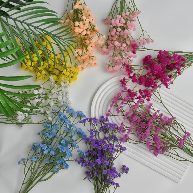 4-Prong Long Stem Baby's Breath Soft Touch Rubber Artificial Flower Faux Flower Wedding Bouquet Hotel Restaurant Floral Soft Decoration