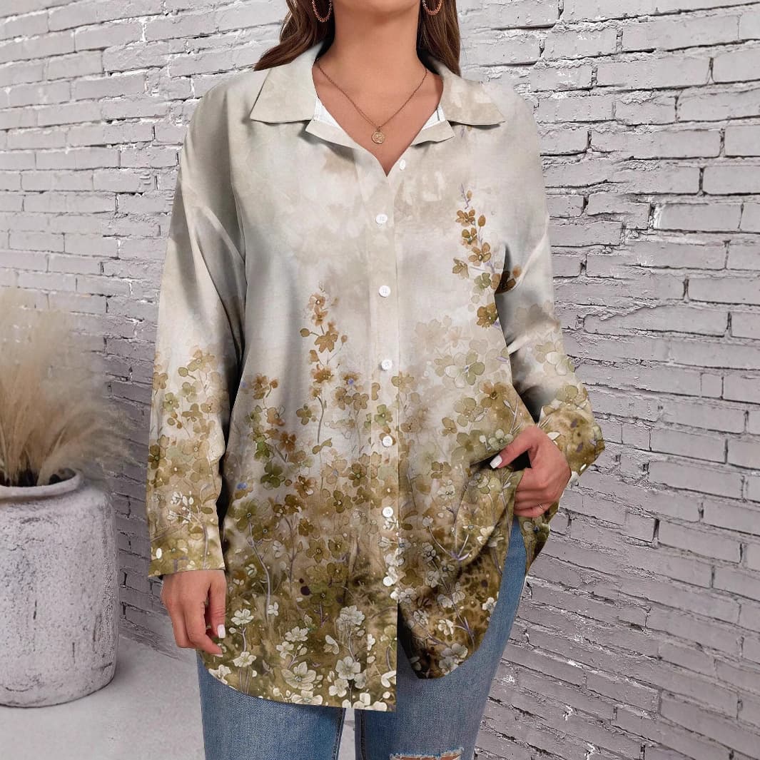 2024 New Amazon Cross-Border European and American Fashion Casual Floral Print Women's Long Sleeve Shirt WG18