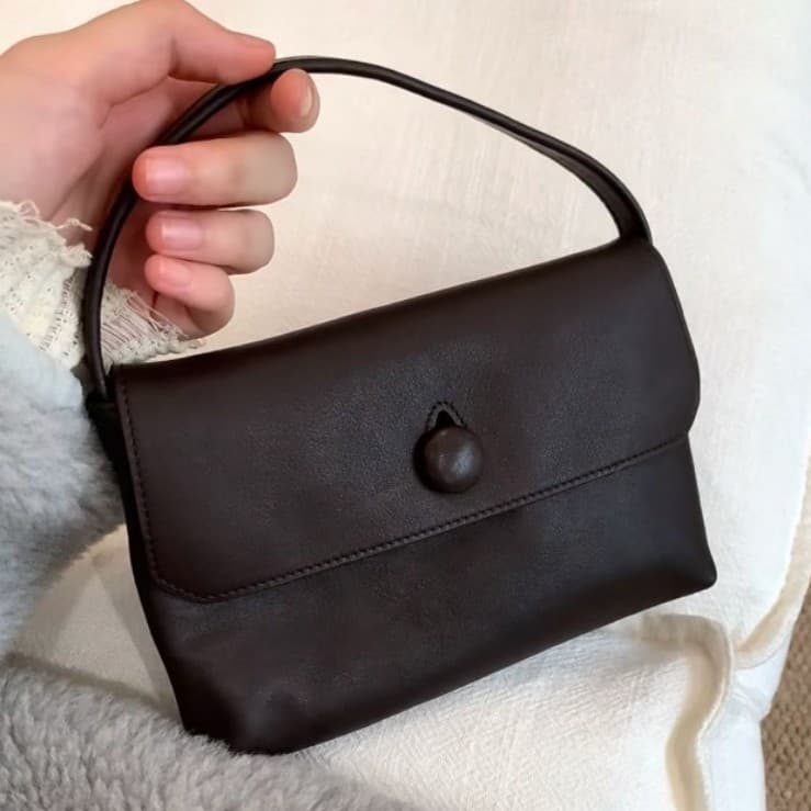 THE meat sally new handbag women's first layer cowhide cute buttons simple casual soft leather small square bag