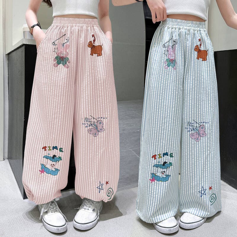 Children's High Waist Loose Casual Pants Yamamoto Pants 2026 New Style Girls Summer Wide Leg Pants Thin Fabric Tied Straight Leg Pants