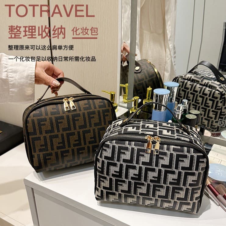 Double Zipper Large Capacity Cosmetic Bag Portable Travel Toiletry Bag Fashionable Urban Simple Style Waterproof PU Material
