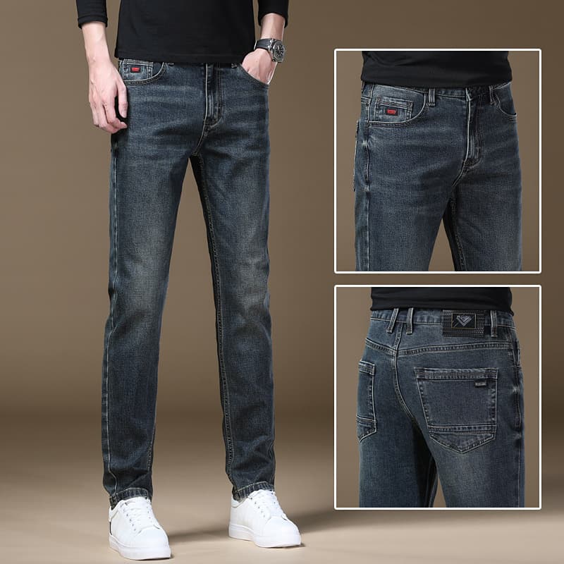 Retro Blue Slim Fit Versatile Jeans for Men, Stretch High-Quality Straight Leg Jeans, Distribution and Drop Shipping