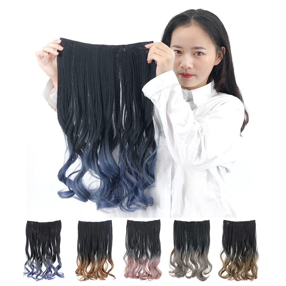 Women's Long Curly Gradient Hair Extension Clip-in, Big Wave Hair Piece, One-piece Simulation Hair, Colorful
