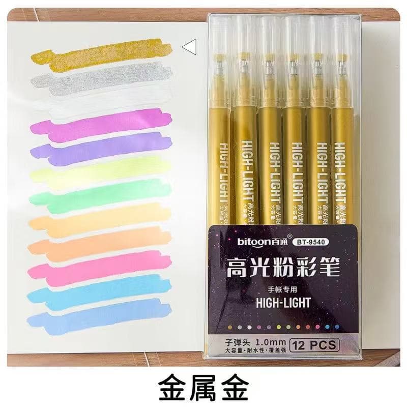 Baitong 9540 Single Color Flash Pen Pastel Pen Gel Glittering Pearlescent Marker Pen for Students Note Taking