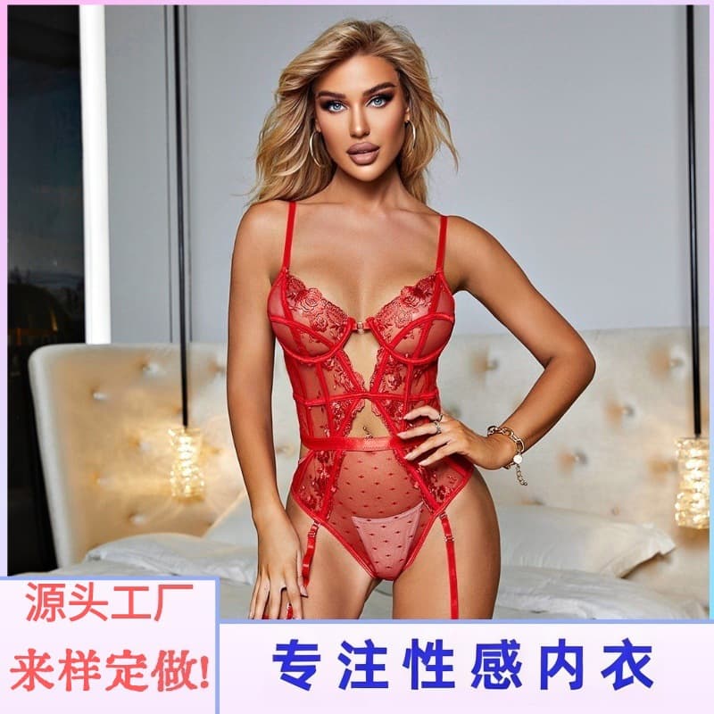 Hejia cross-border hit spring and summer new underwear European and American sexy embroidered garter plus size uniform underwear.
