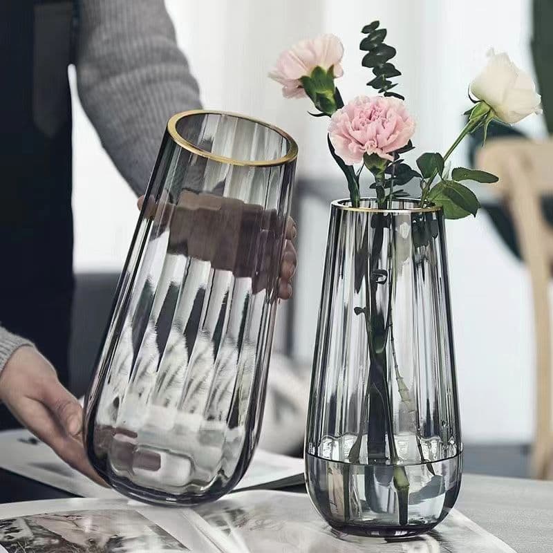Nordic ins simple gold-painted primary color glass vase home transparent living room flower arrangement lily hydroponic flowers