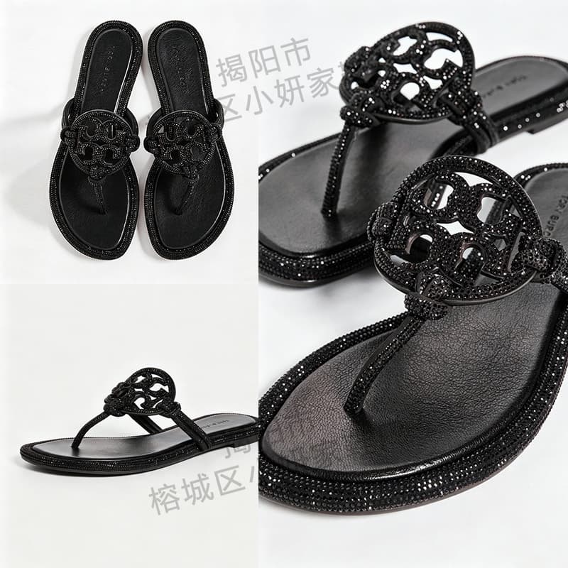 TB Women's Rhinestone Thong Sandals 2026 Summer Cross-Border Bestselling Leather Slippers Wholesale