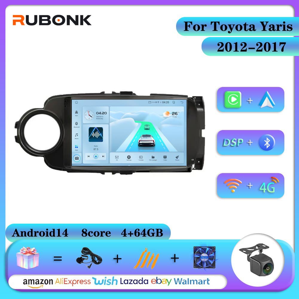 Android Large Screen Navigation GPS Player Wireless Carplay for 2012-2017 Toyota Yaris