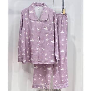 24 Autumn Winter New Real Shot Cotton Gauze Japanese Cute Long Sleeve Long Pants Set Double Layer Cotton Gauze Pajamas Women Homewear