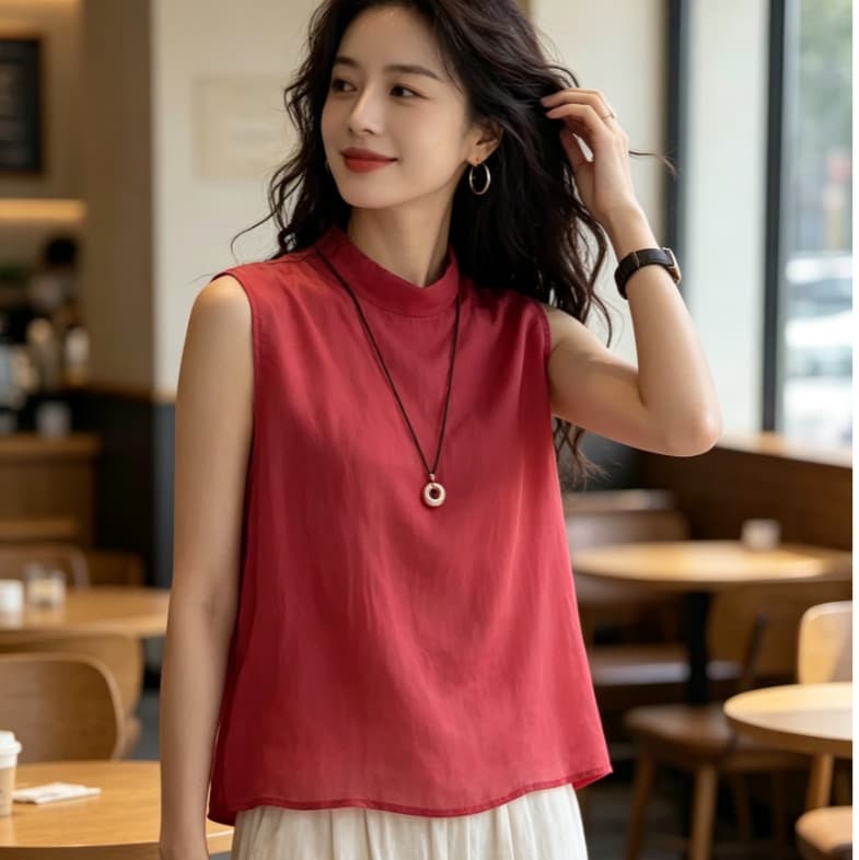 Large Stock Available | Korean Style 2026 Summer New Elegant Sleeveless Blouse with Back Neck Tie Design for Women