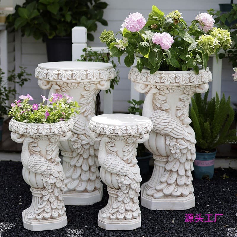 Peacock European-style Creative Flower Pot Roman Column Villa Entrance Courtyard Terrace Balcony Decorative Art Ornament