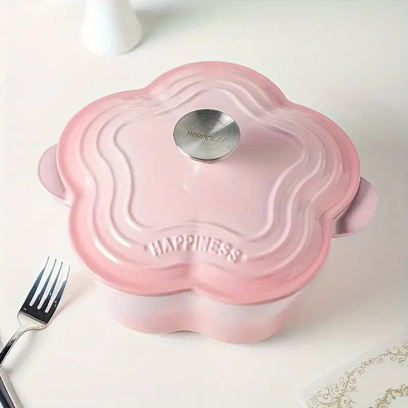 Enameled Petal Soup Pot with Lid Pink Enameled Pot Enamel Pot for Home Use Stove Universal Slow Cooker Non-Stick Pot